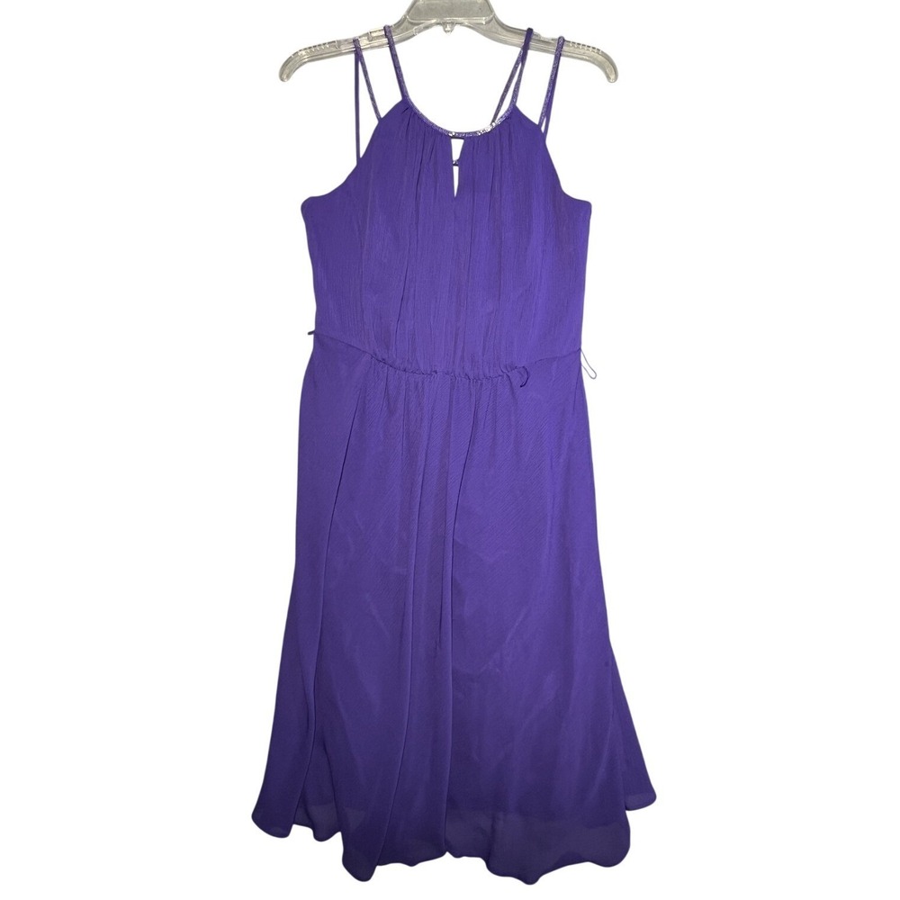 David's Bridal Women's Purple Beaded Empire Waist Chiffon Dress‎ Size 6 Formal